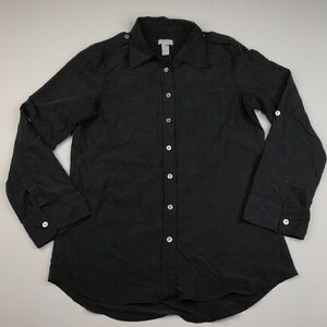 Chico’s Top Button Blouse Modal Long Sleeve Office Career Black Minimalist Small